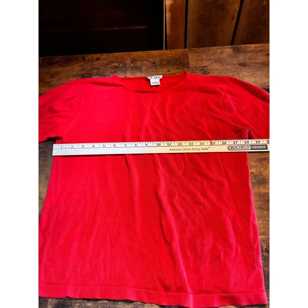 Z Silk Knit Top Womens Large Red Excellent Short Sleeve 100% Silk Crew Neck